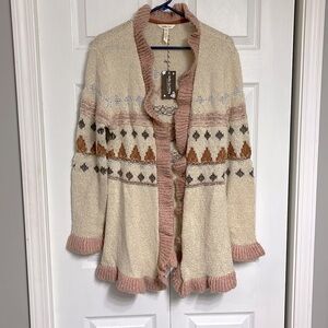 Matilda Jane Womens Sweater Cardigan Cream Just Imagine Jacie Ruffle Trim Chunky